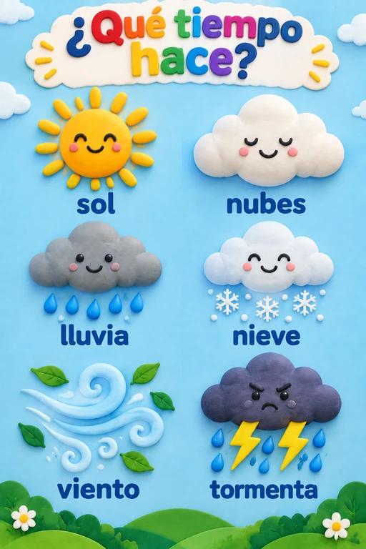 Lámina del tiempo atmosférico con figuras de arcilla