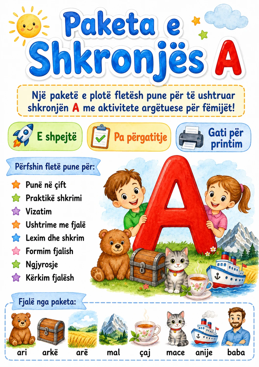 Albanian Letter A Phonics Worksheets Pack