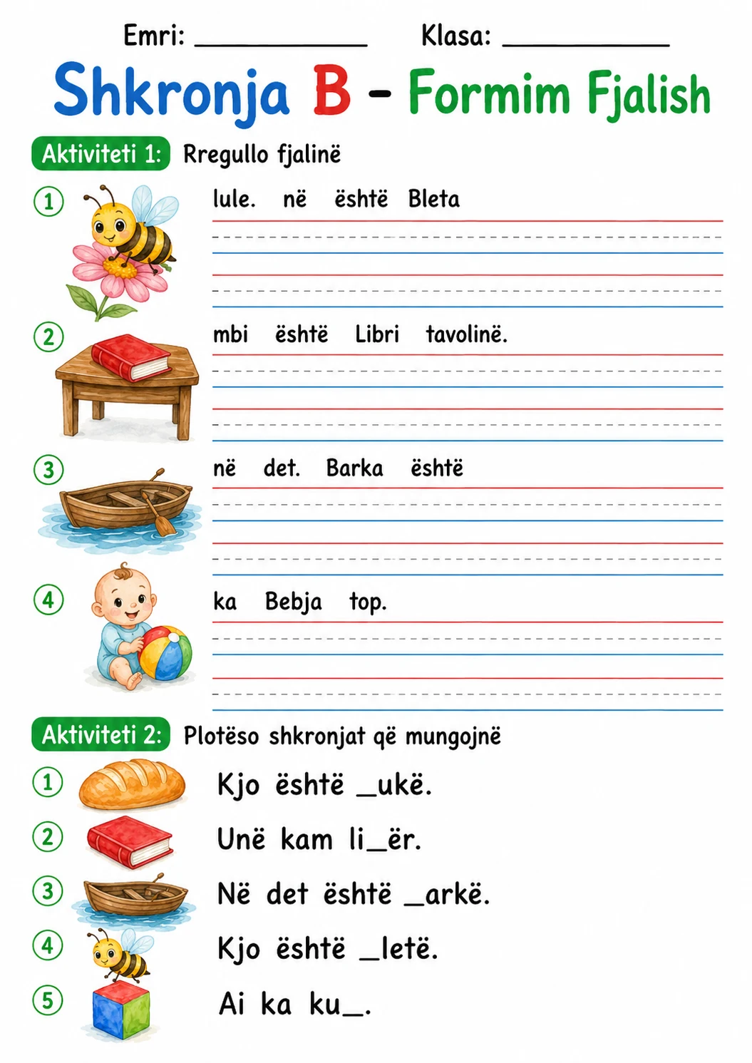 Albanian Letter B Phonics Worksheets Pack