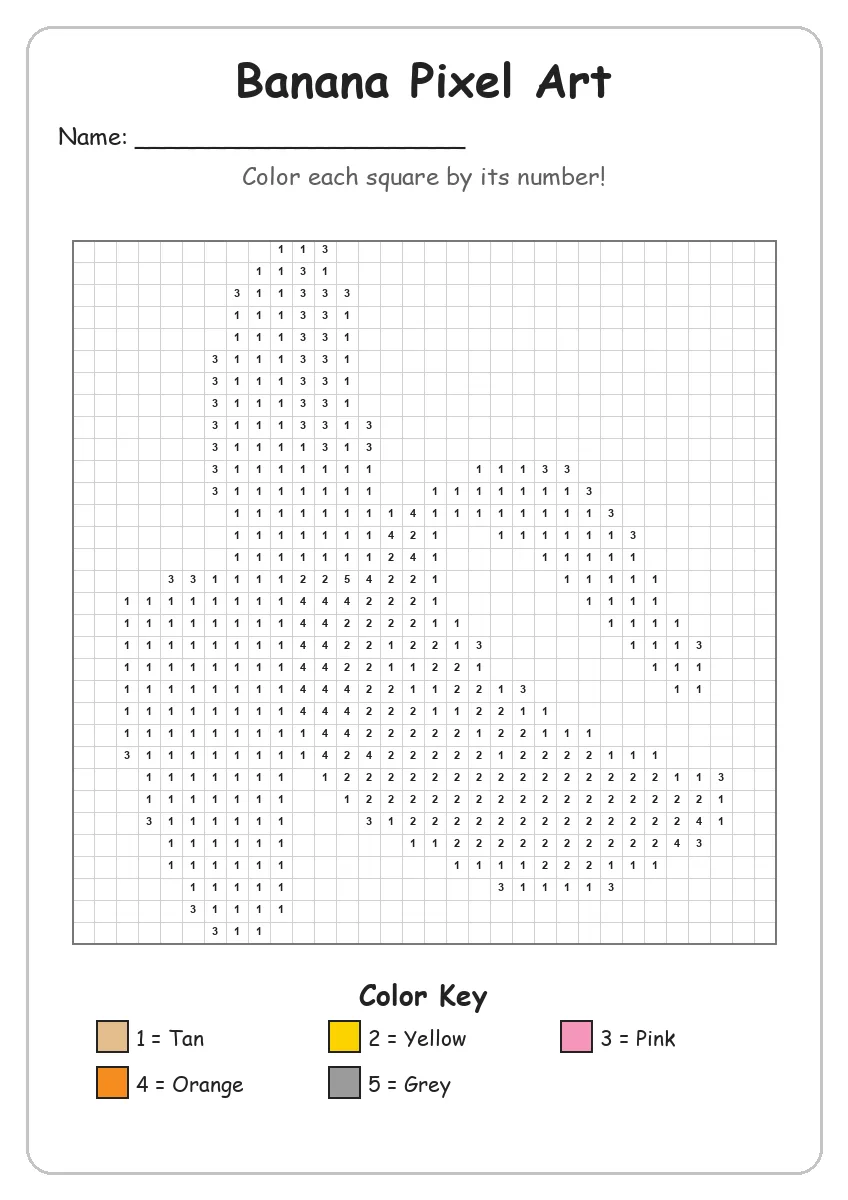 Banana Pixel Art — Color by Number (Grade 2)