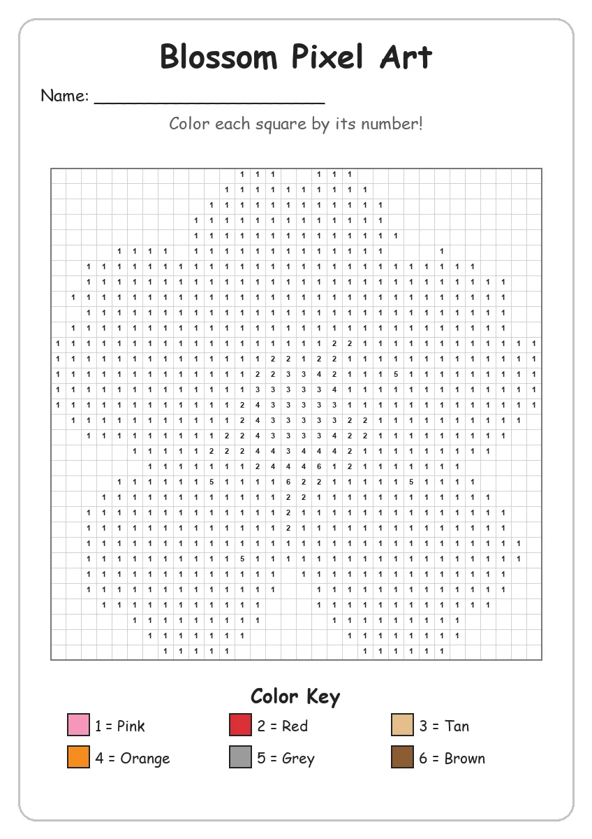 Blossom Pixel Art — Color by Number (Grade 2)