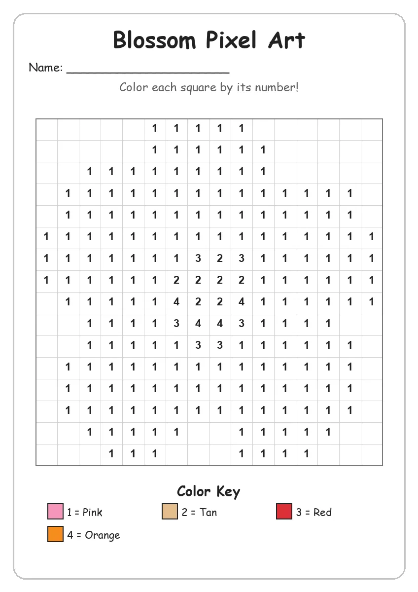 Blossom Pixel Art — Color by Number (Kindergarten)