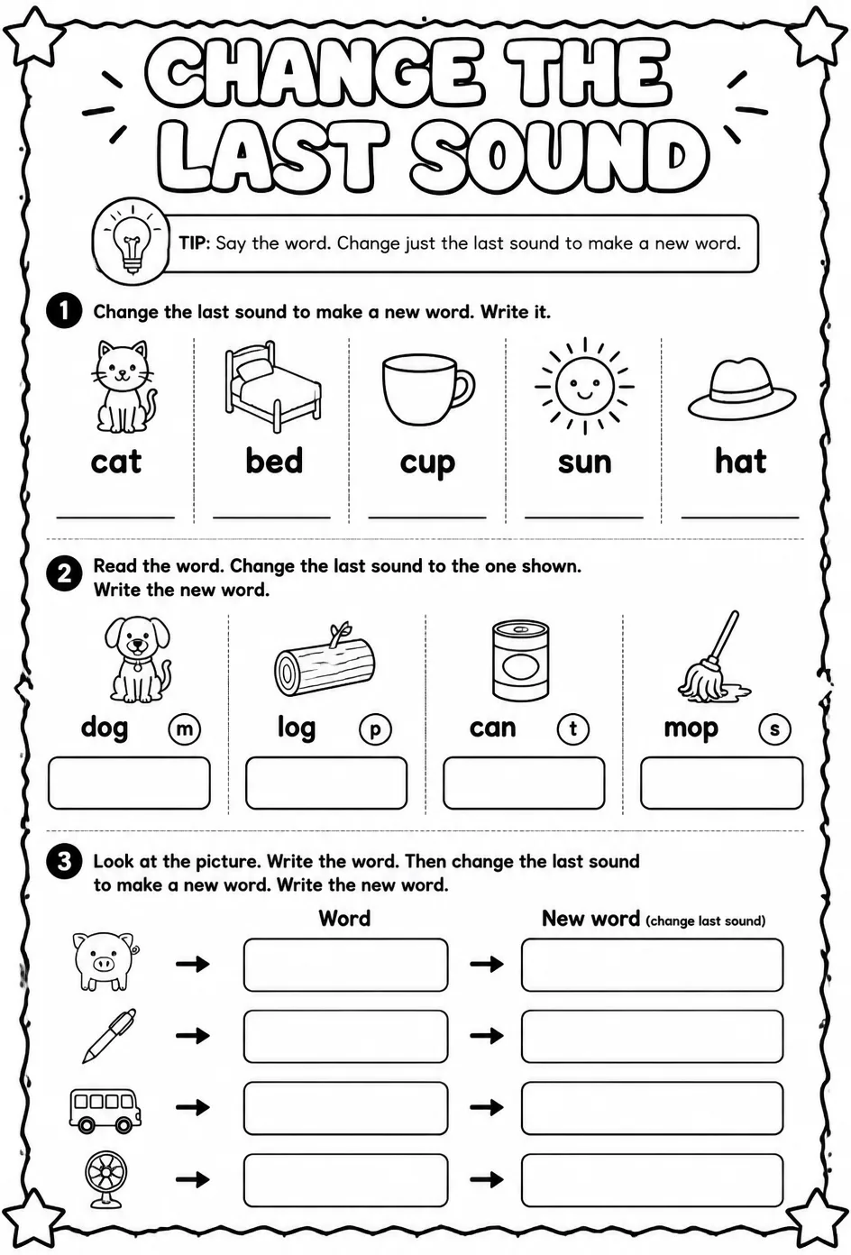 Change the last sound in a word