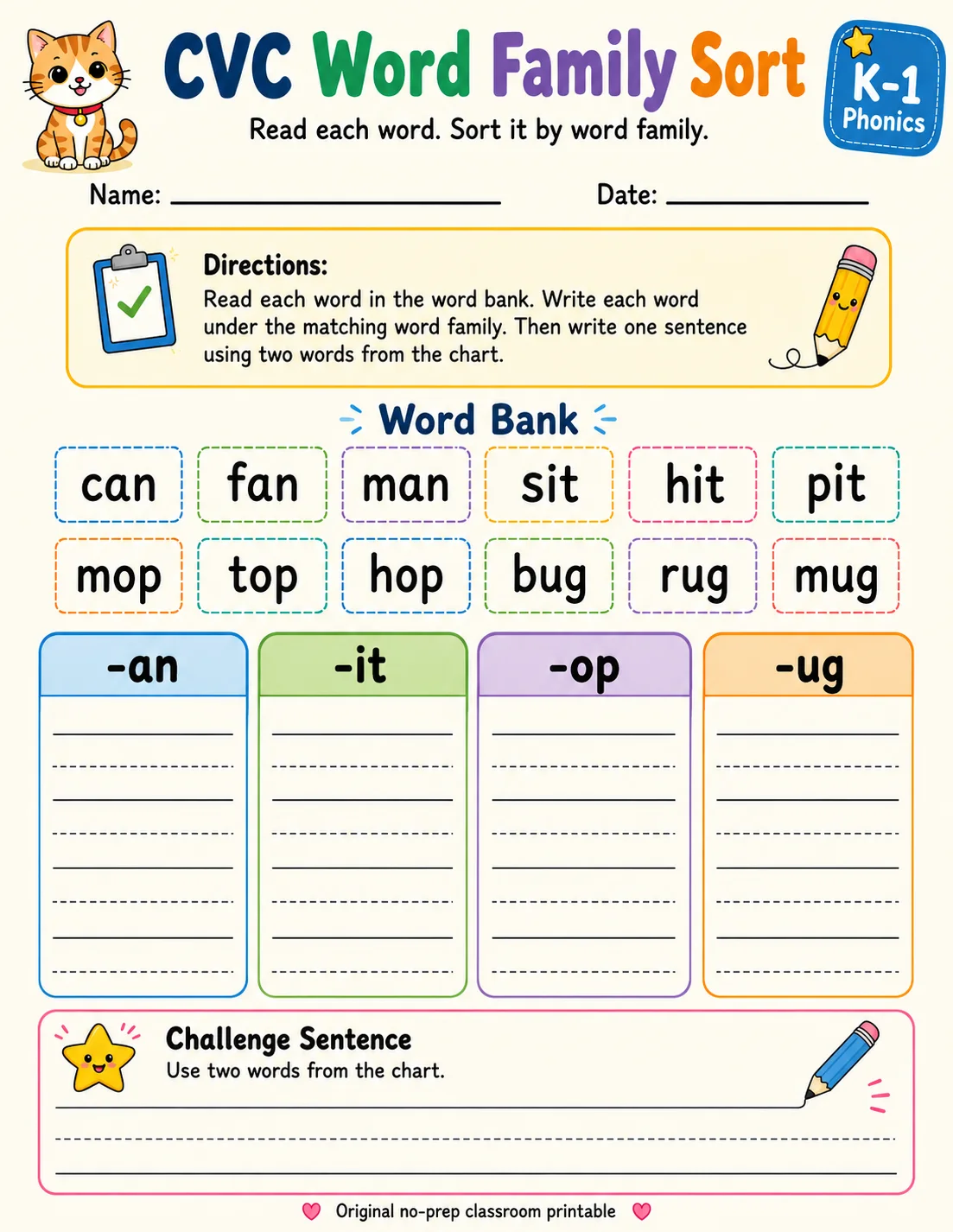 CVC Word Family Sort