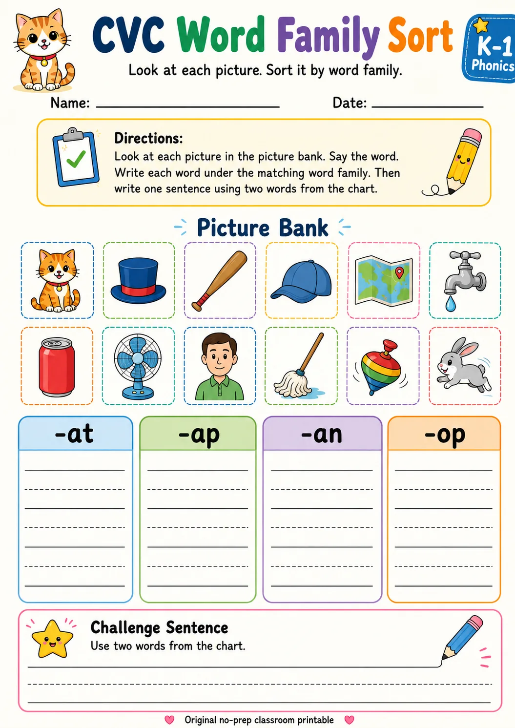 CVC Word Family Sort - Set 6