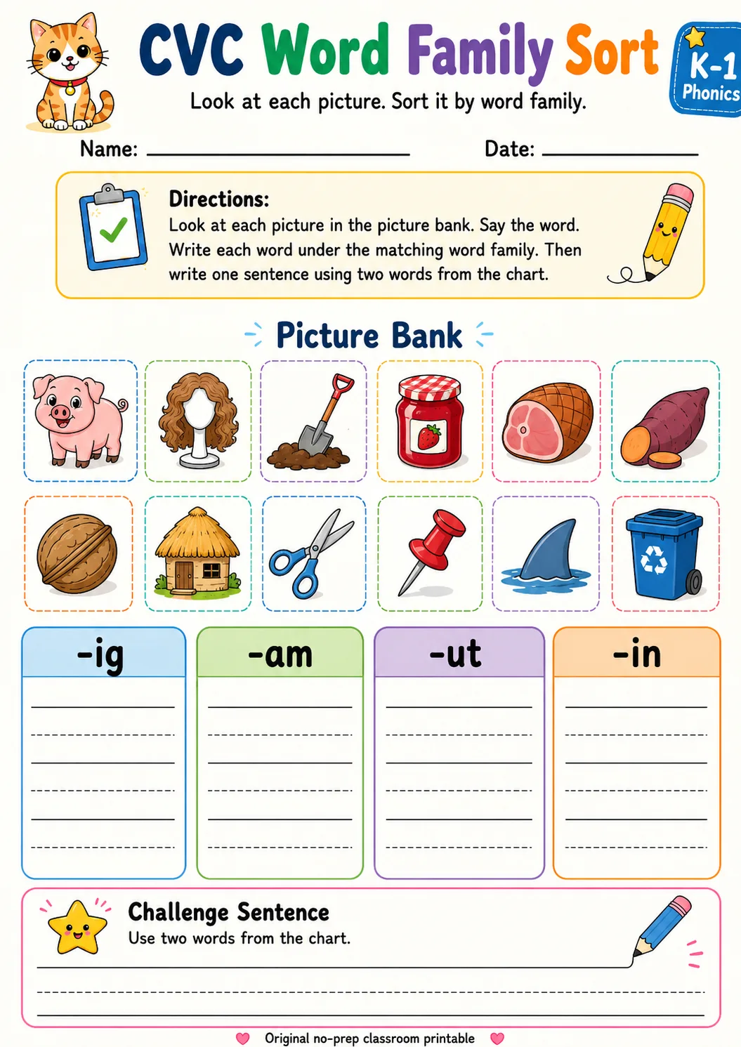 CVC Word Family Sort - Set 7
