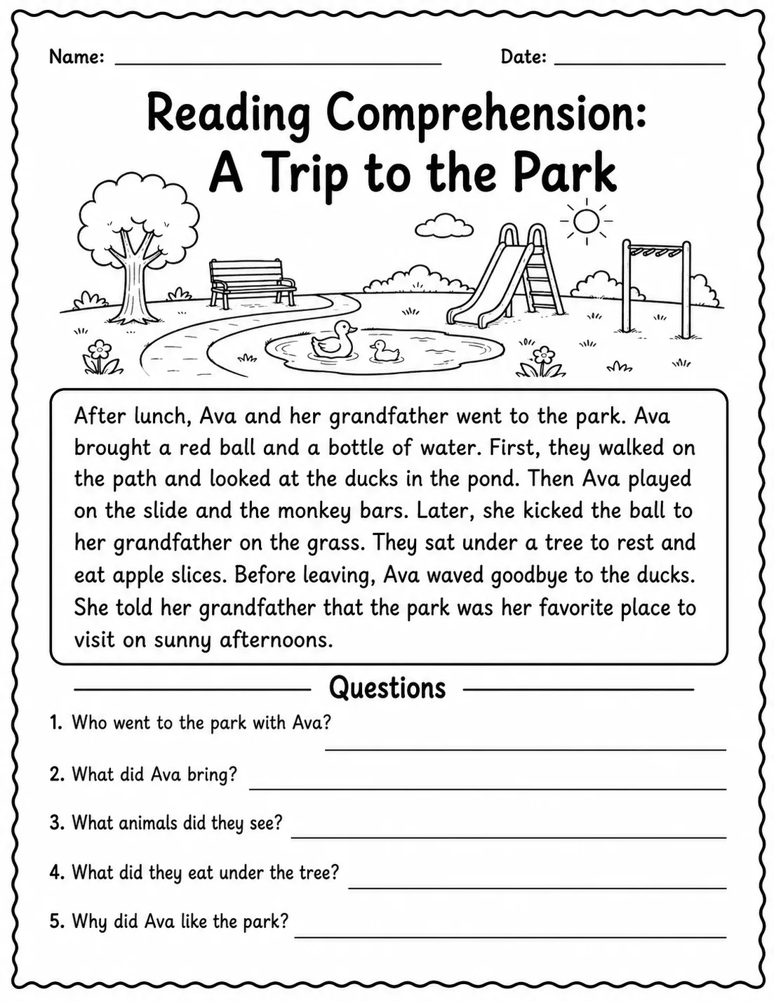 Reading Comprehension: A Trip to the Park