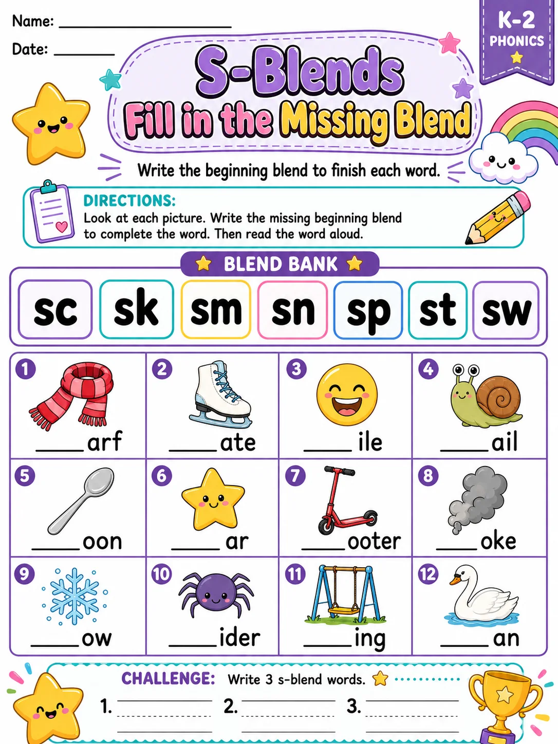 S-Blends Fill in the Missing Blend