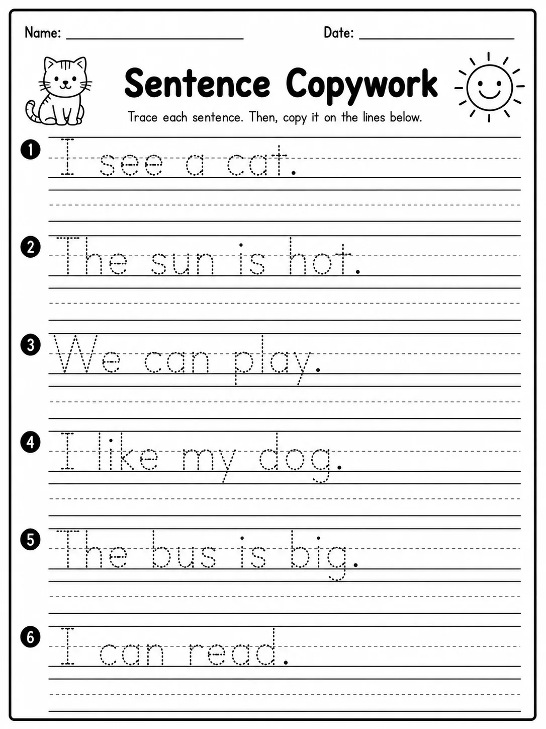 Sentence Copywork