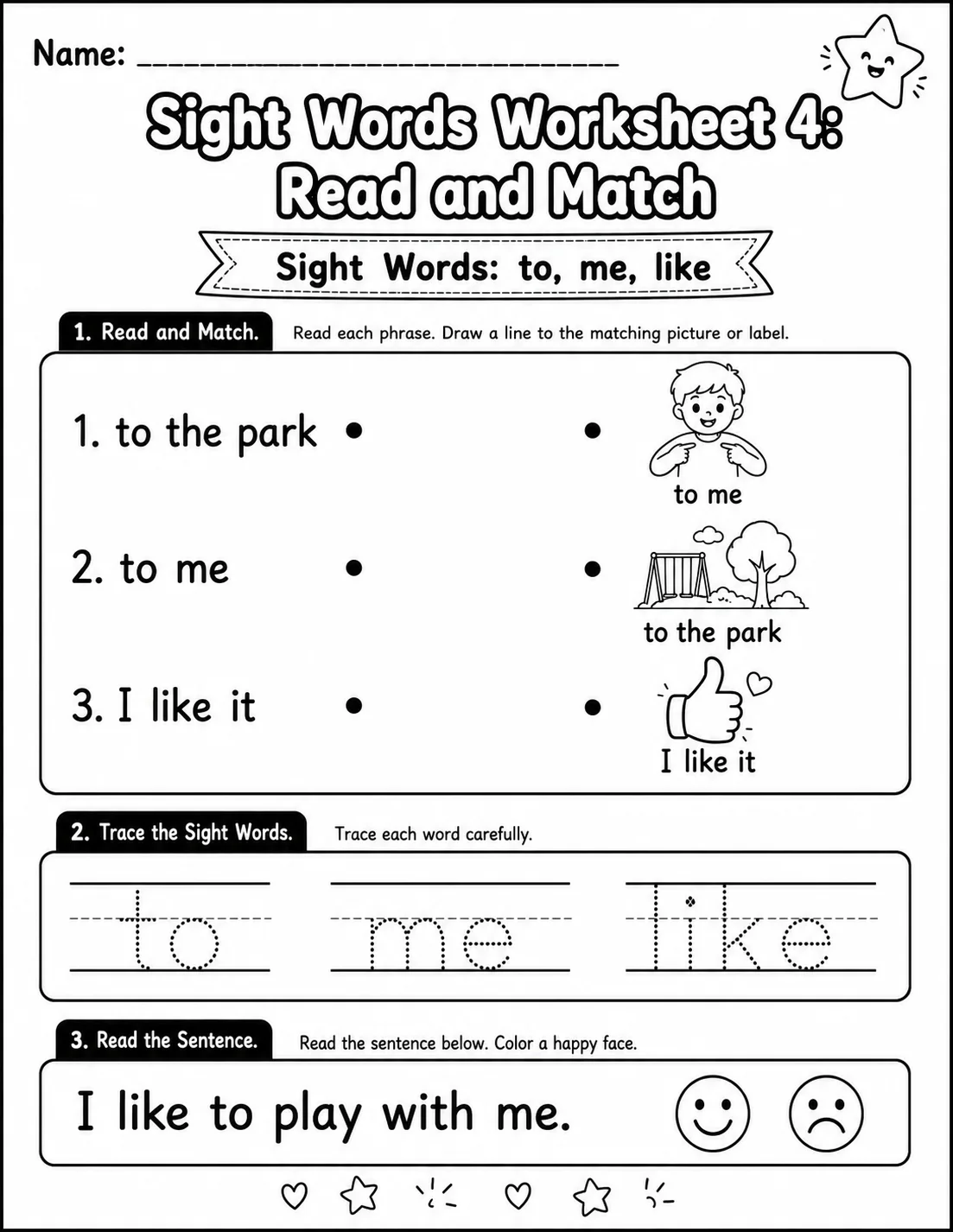 Sight Words Worksheet 4: Read and Match
