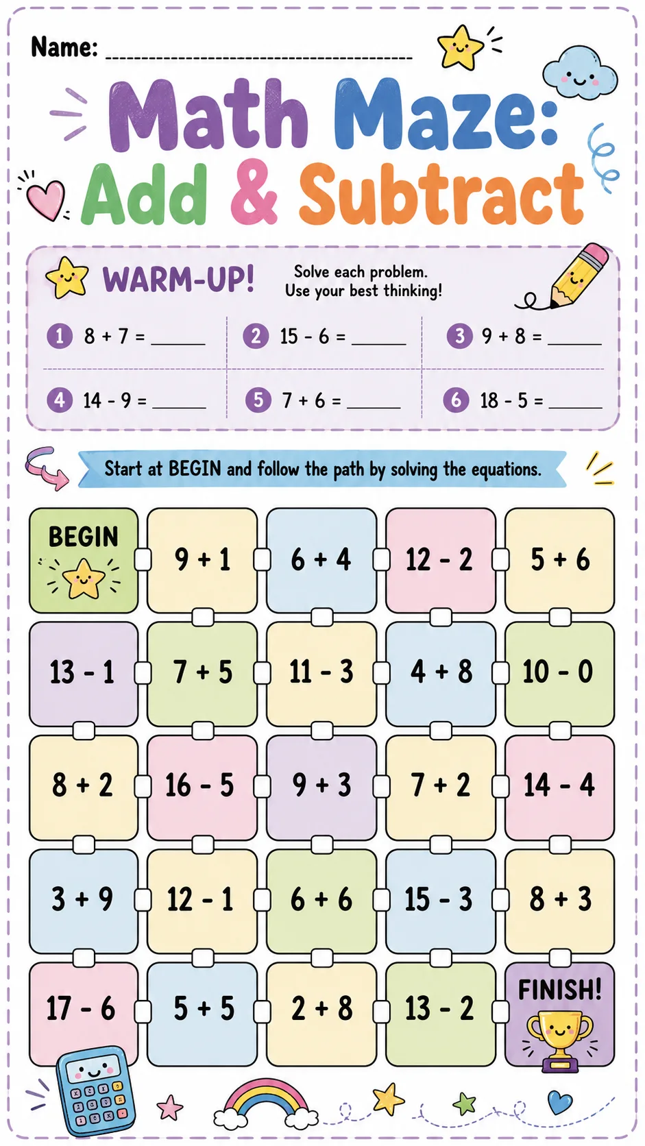 Math Maze: Add & Subtract