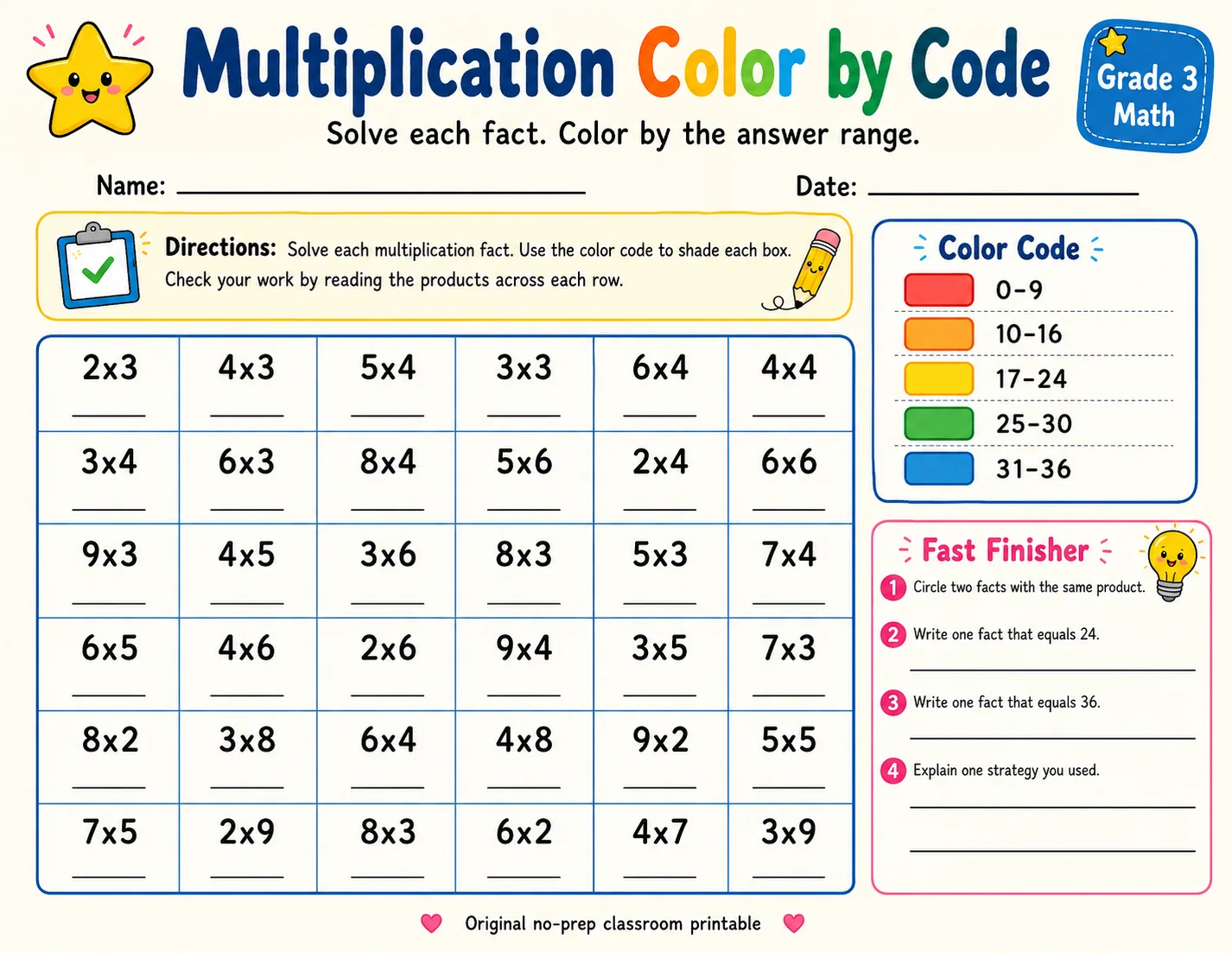 Multiplication Color by Code