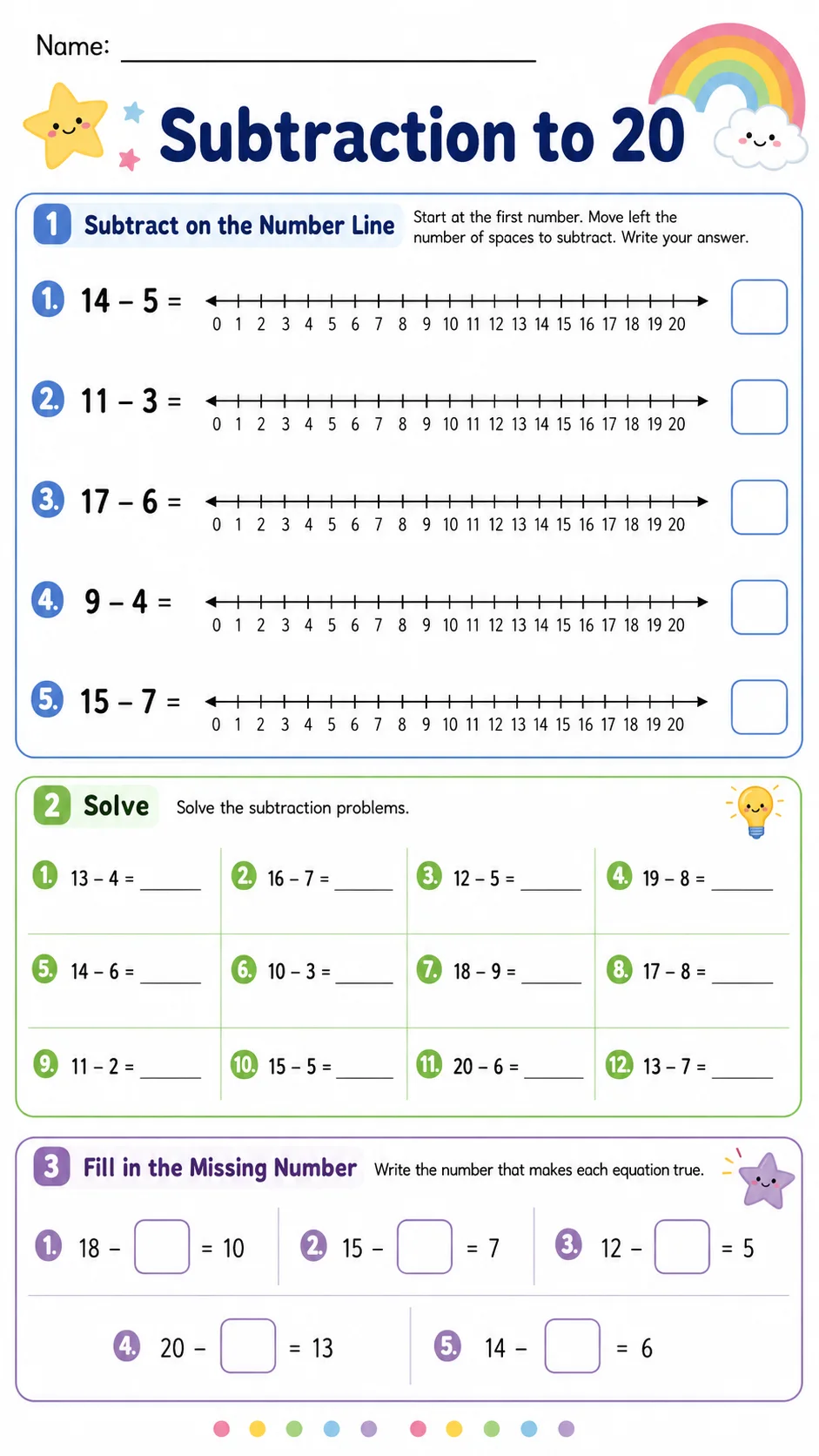 Subtraction to 20
