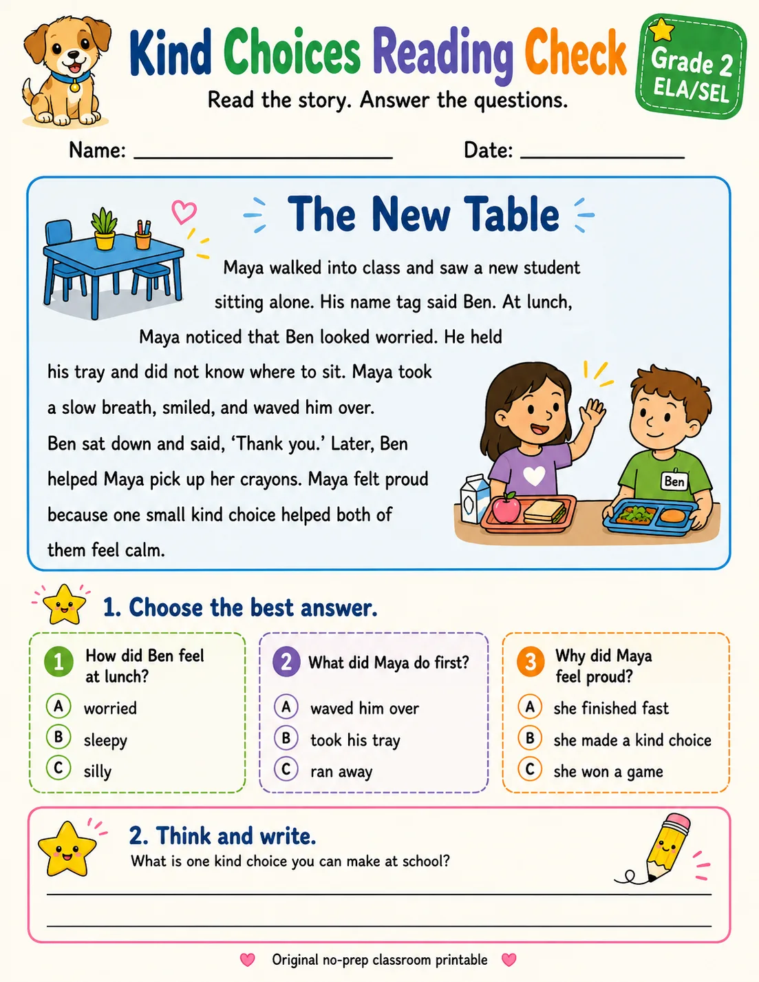Kind Choices Reading Check: The New Table