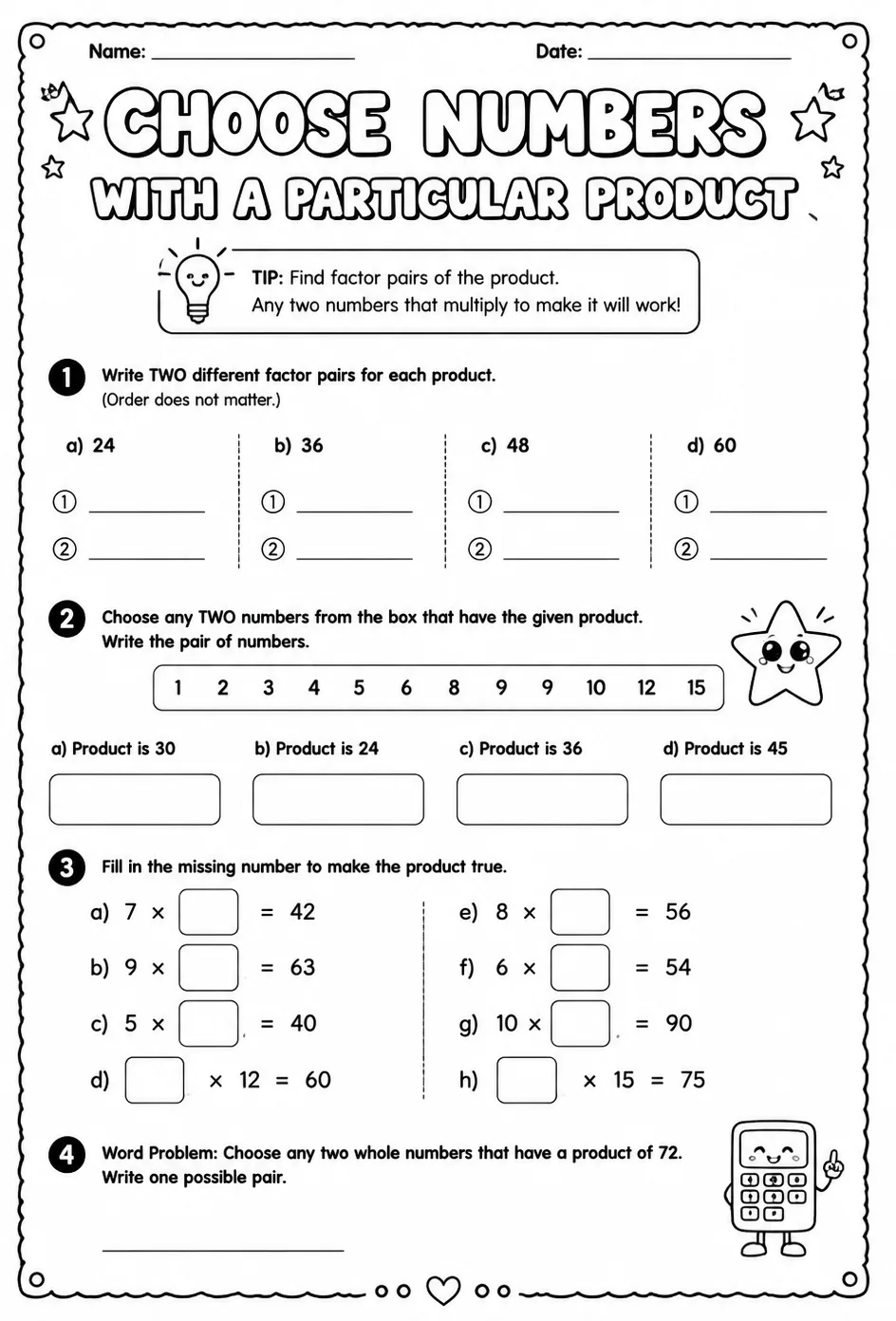 Choose numbers with a particular product