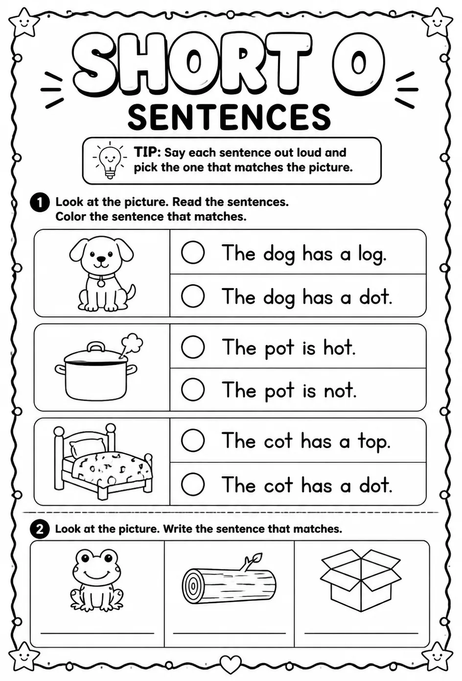 Choose the short o sentence that matches the picture