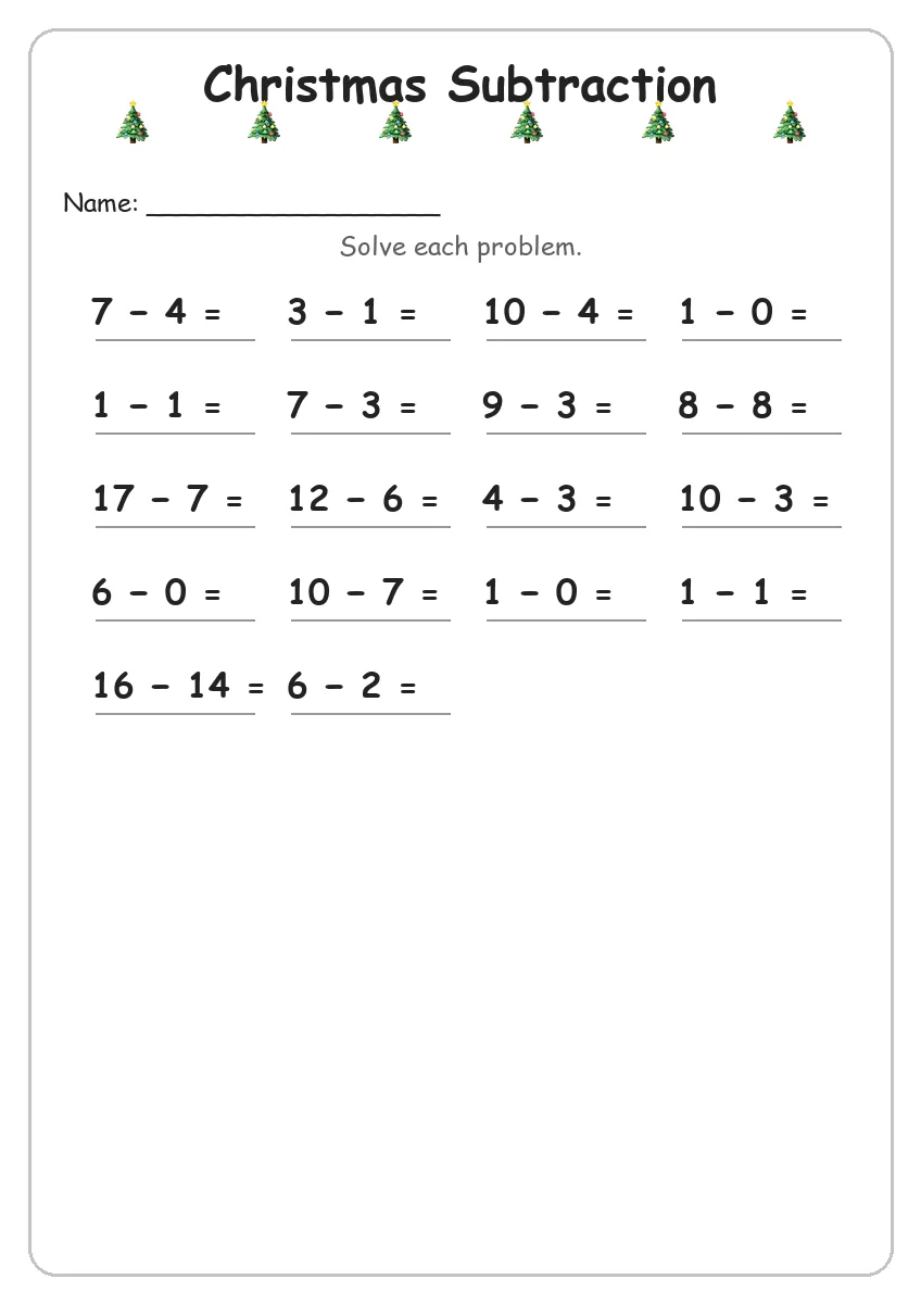 Christmas Subtraction (Grade 1)