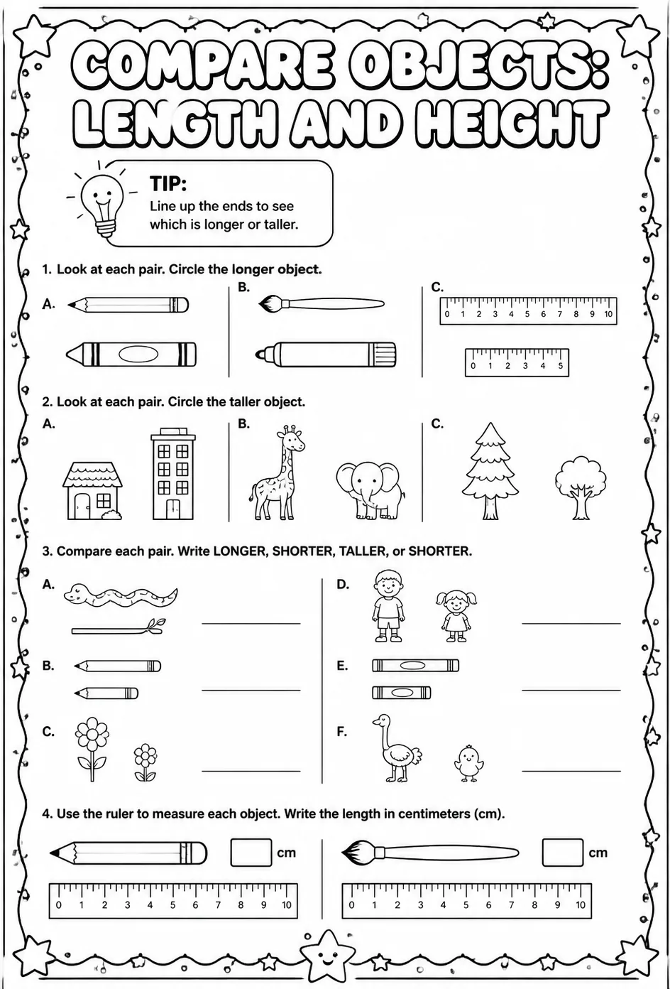 Compare objects: length and height