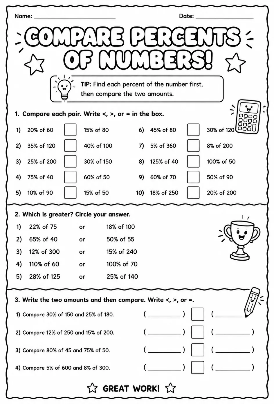 Compare percents of numbers