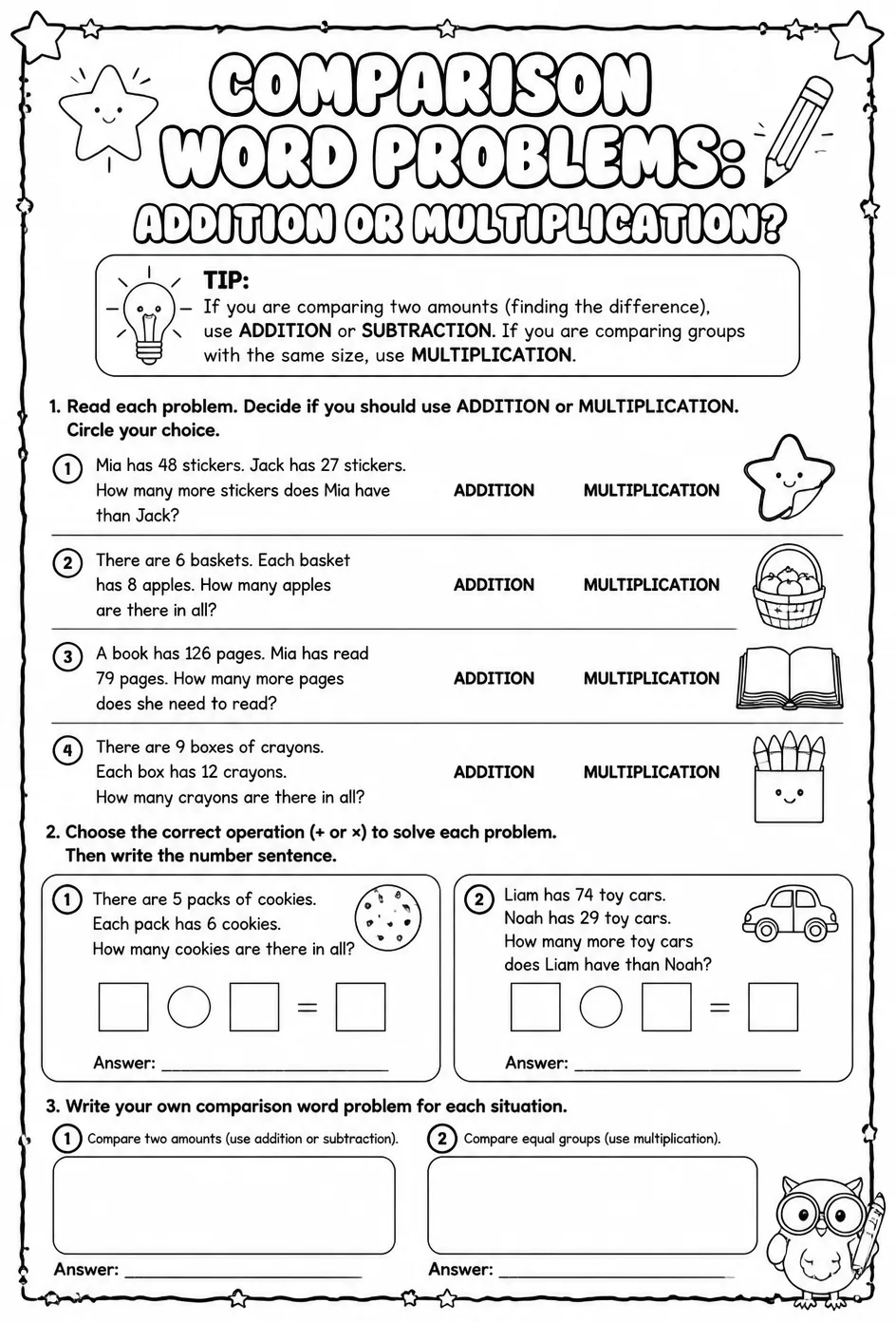 Comparison word problems: addition or multiplication?
