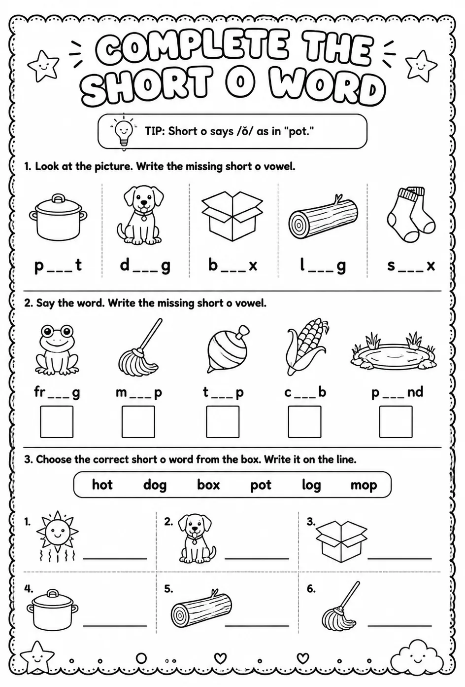 Complete the short o word