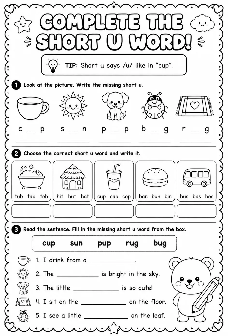 Complete the short u word