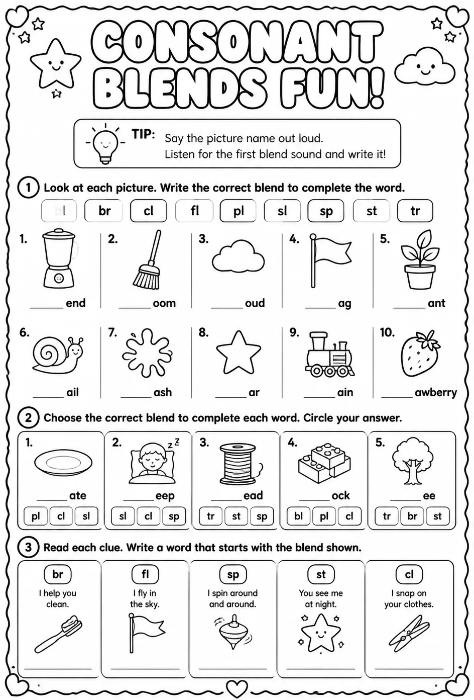 Complete the word with the right initial consonant blend