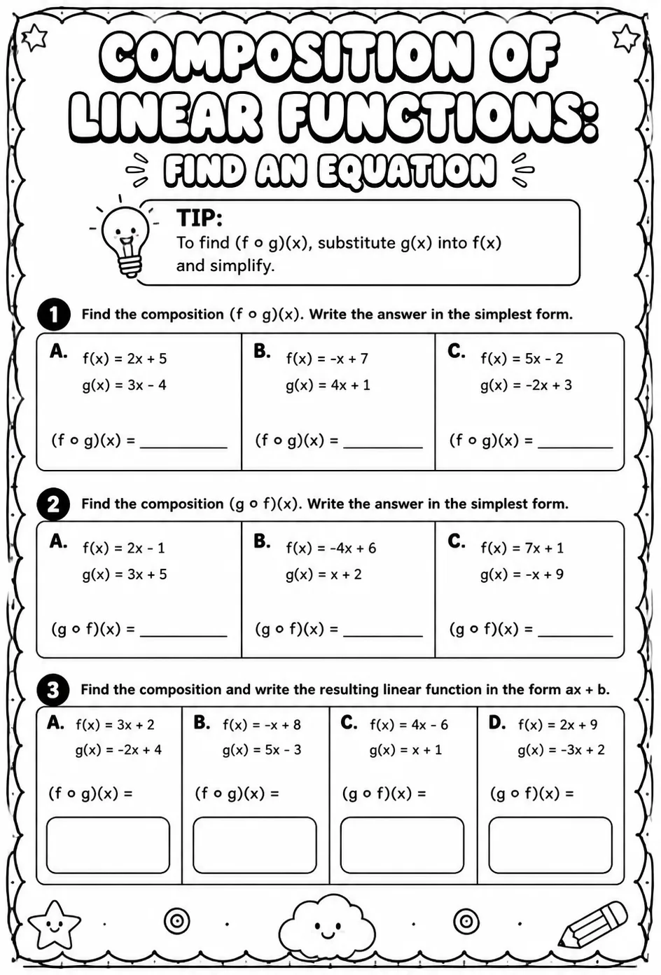 Composition of linear functions: find an equation