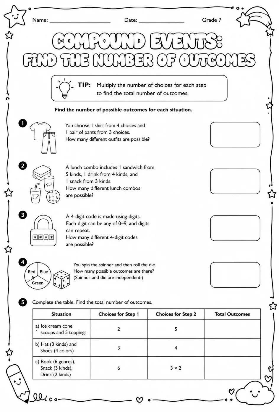 Compound events: find the number of outcomes