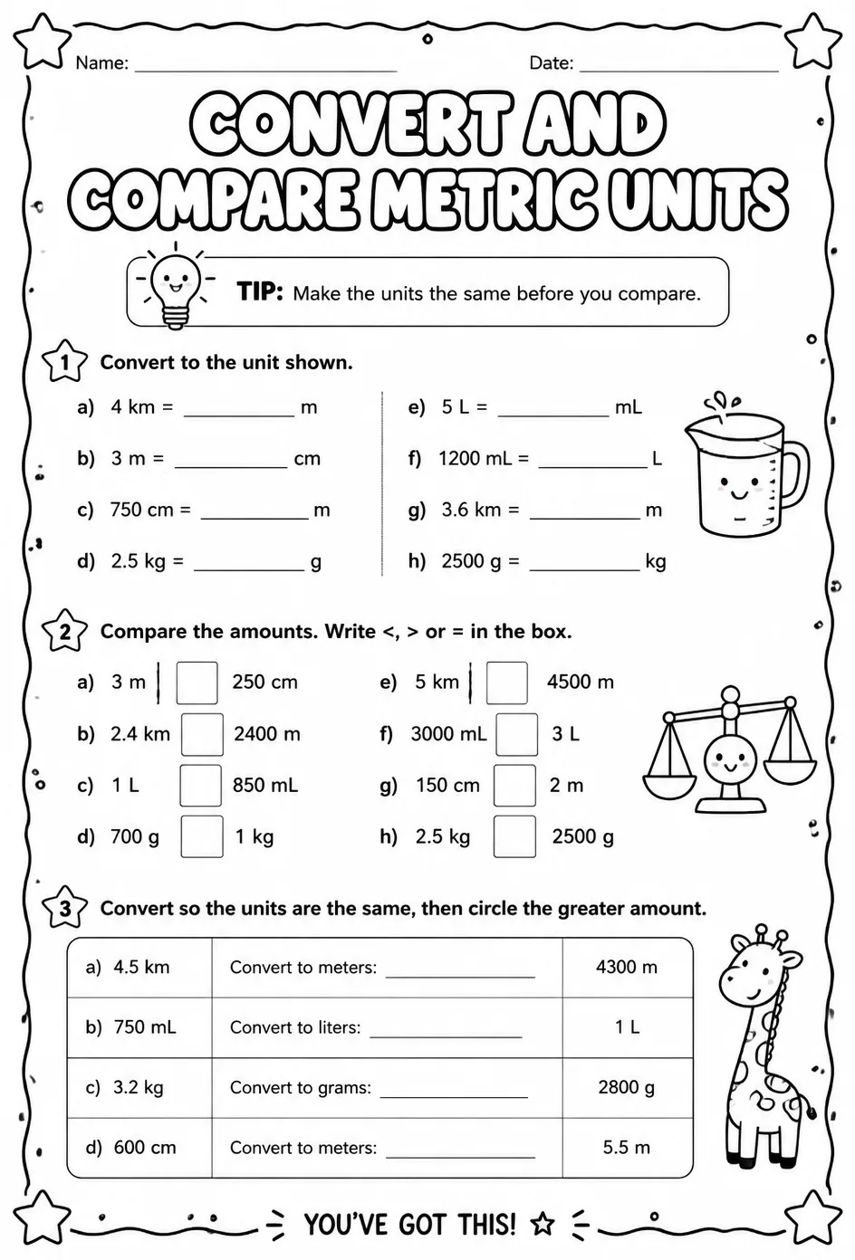 Convert and compare metric units