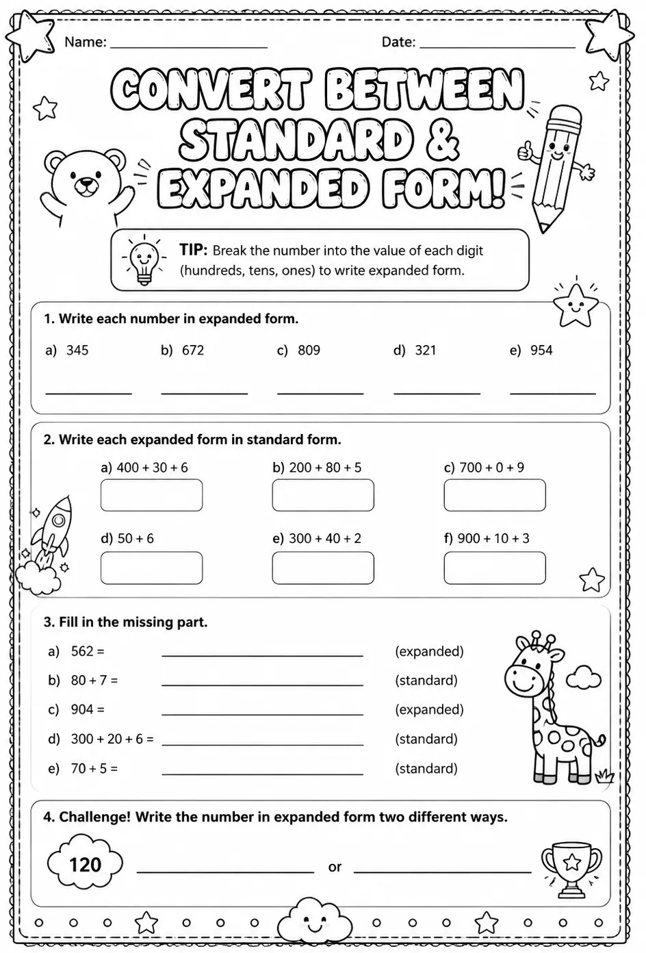 Convert between standard and expanded form