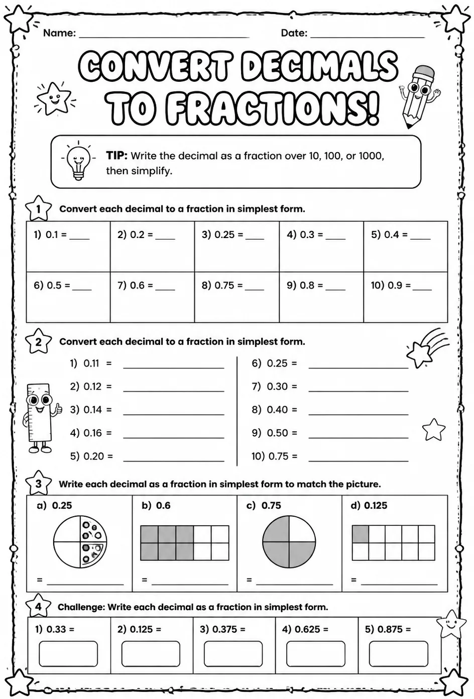 Convert decimals to fractions