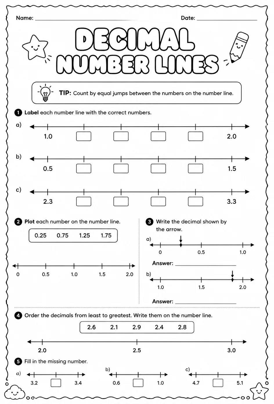 Decimal number lines