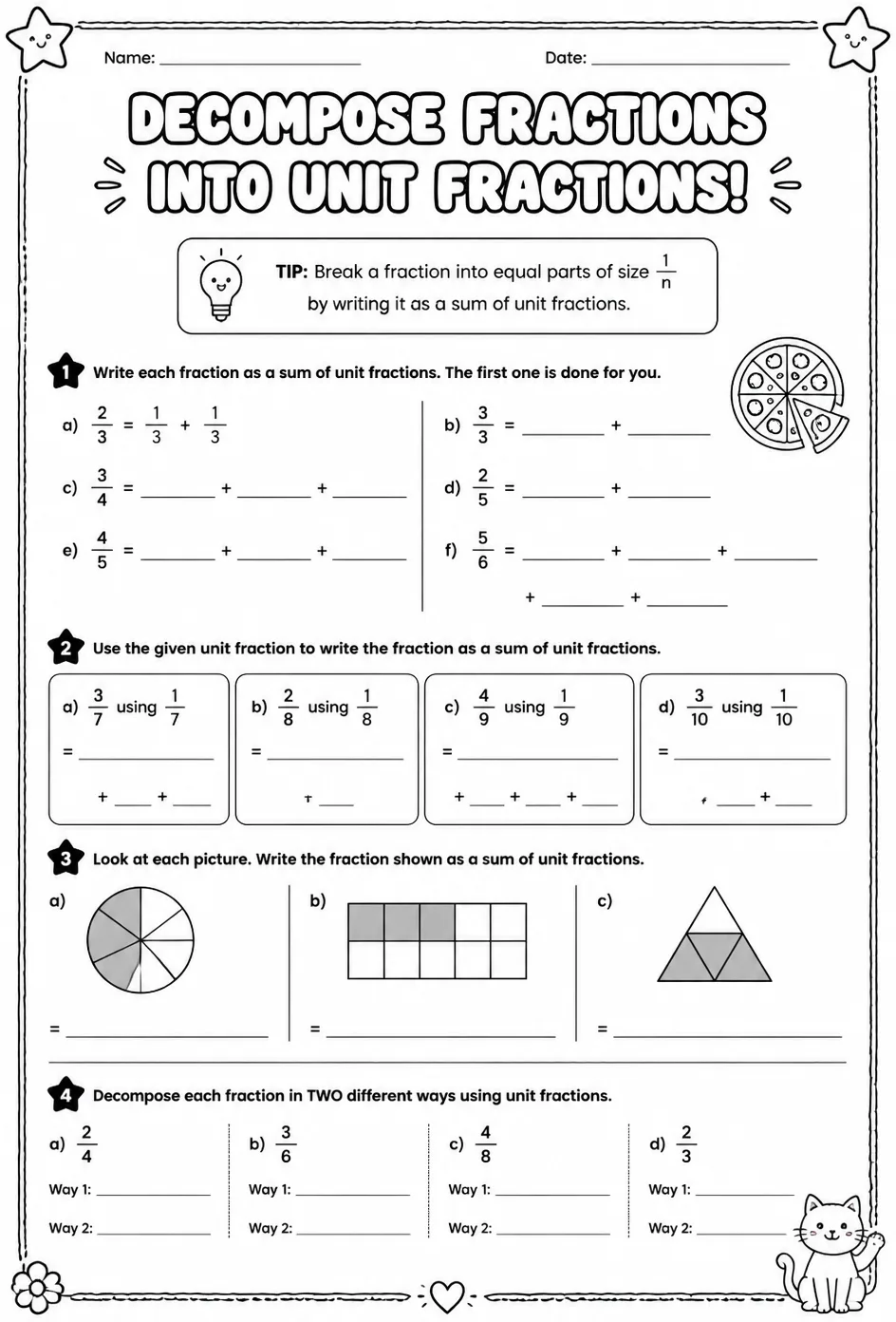 Decompose fractions into unit fractions