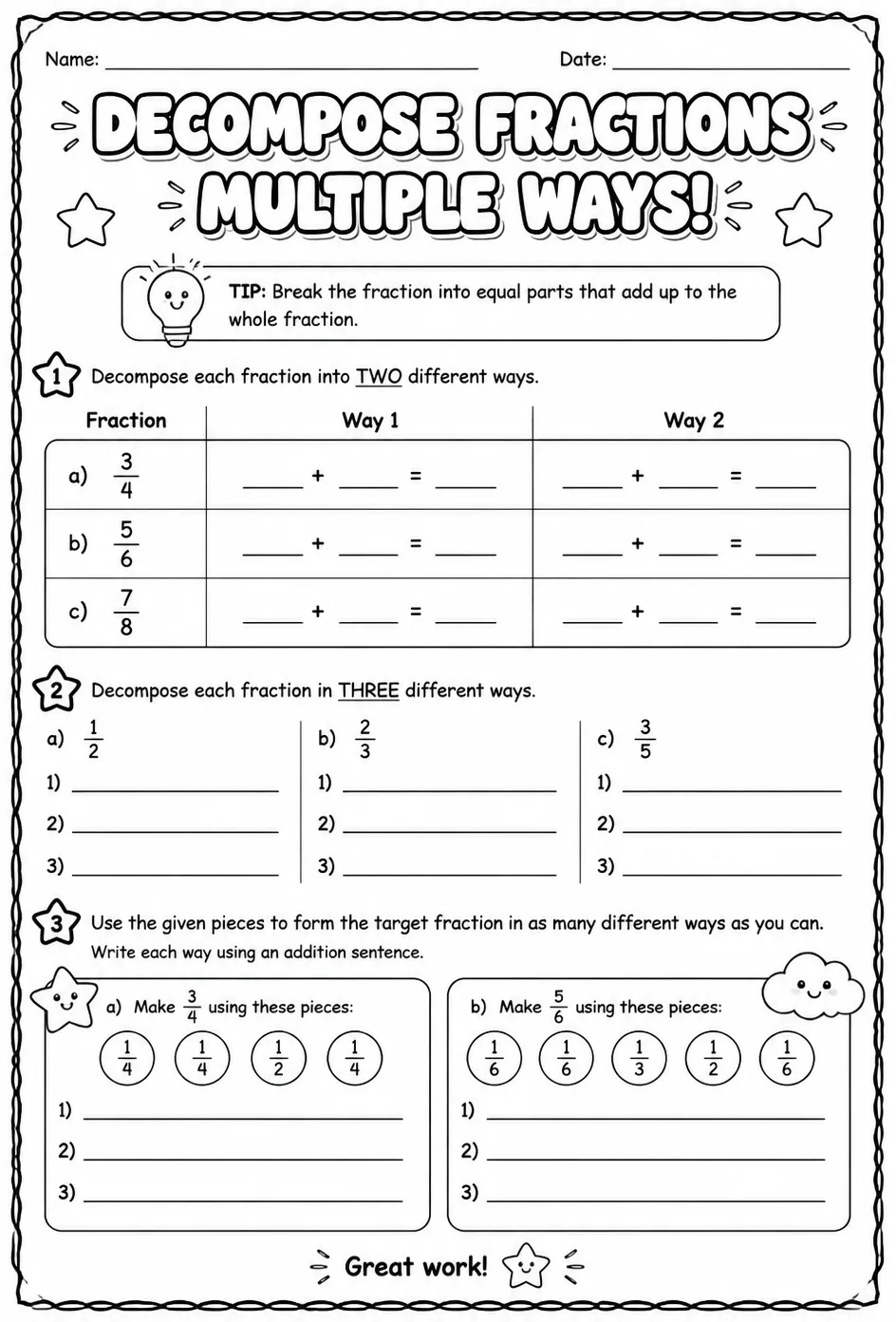 Decompose fractions multiple ways