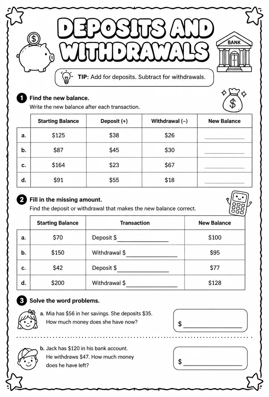 Deposits and withdrawals