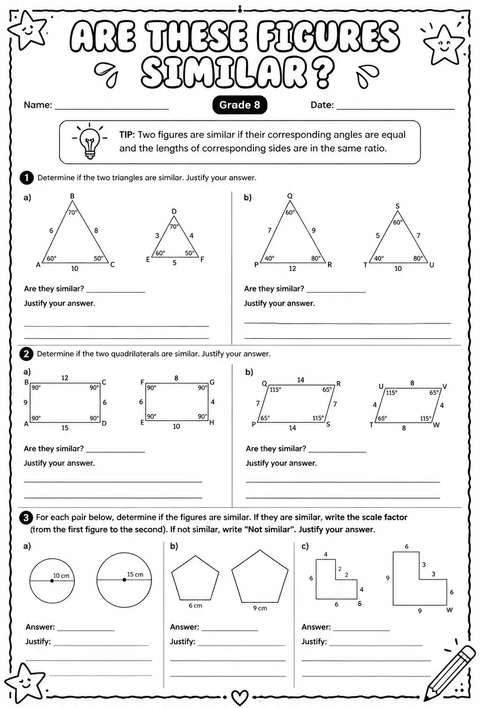 Determine if two figures are similar: justify your answer