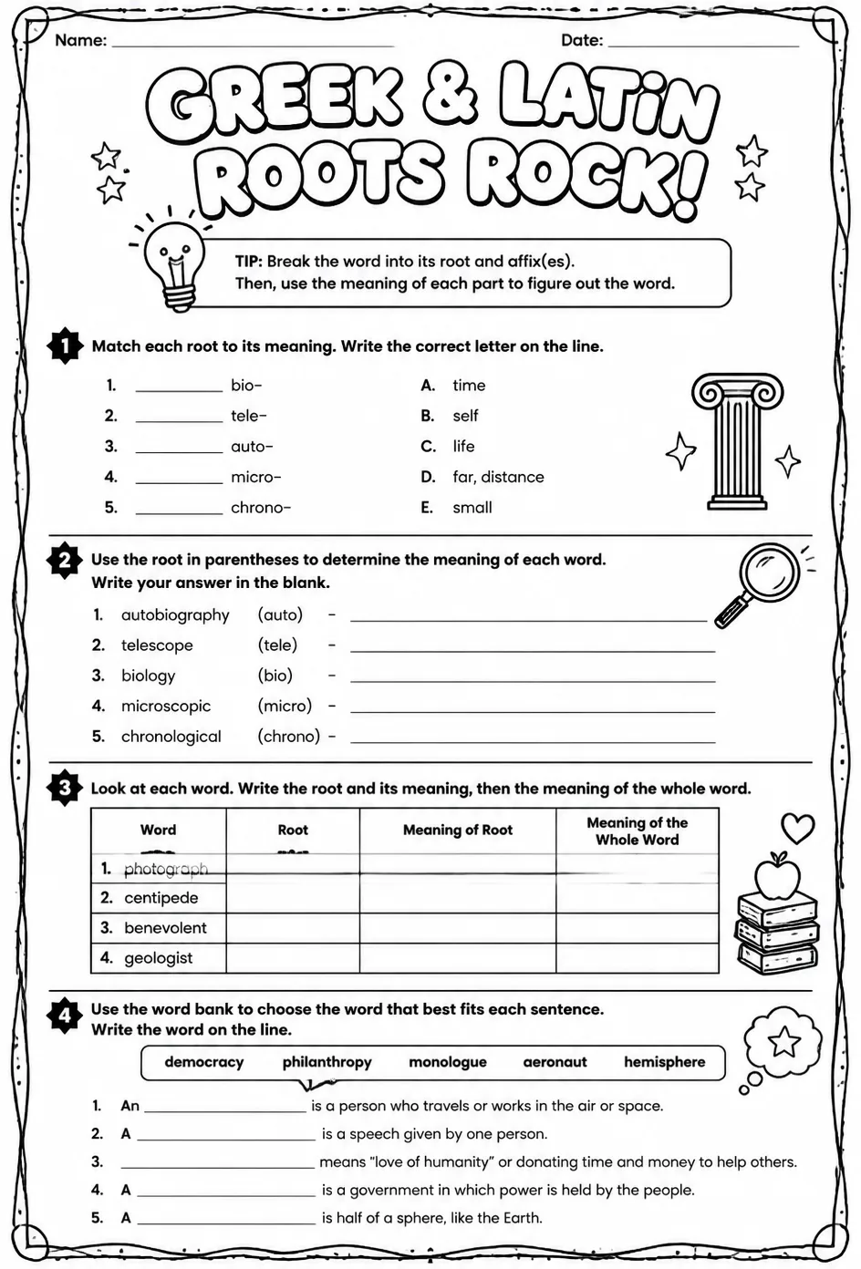 Determine the meanings of words with Greek and Latin roots
