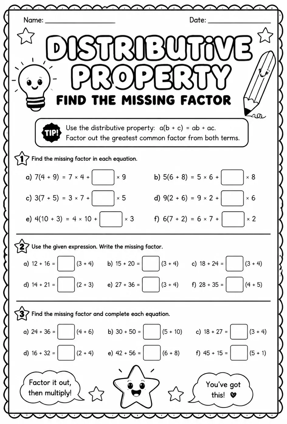 Distributive property: find the missing factor