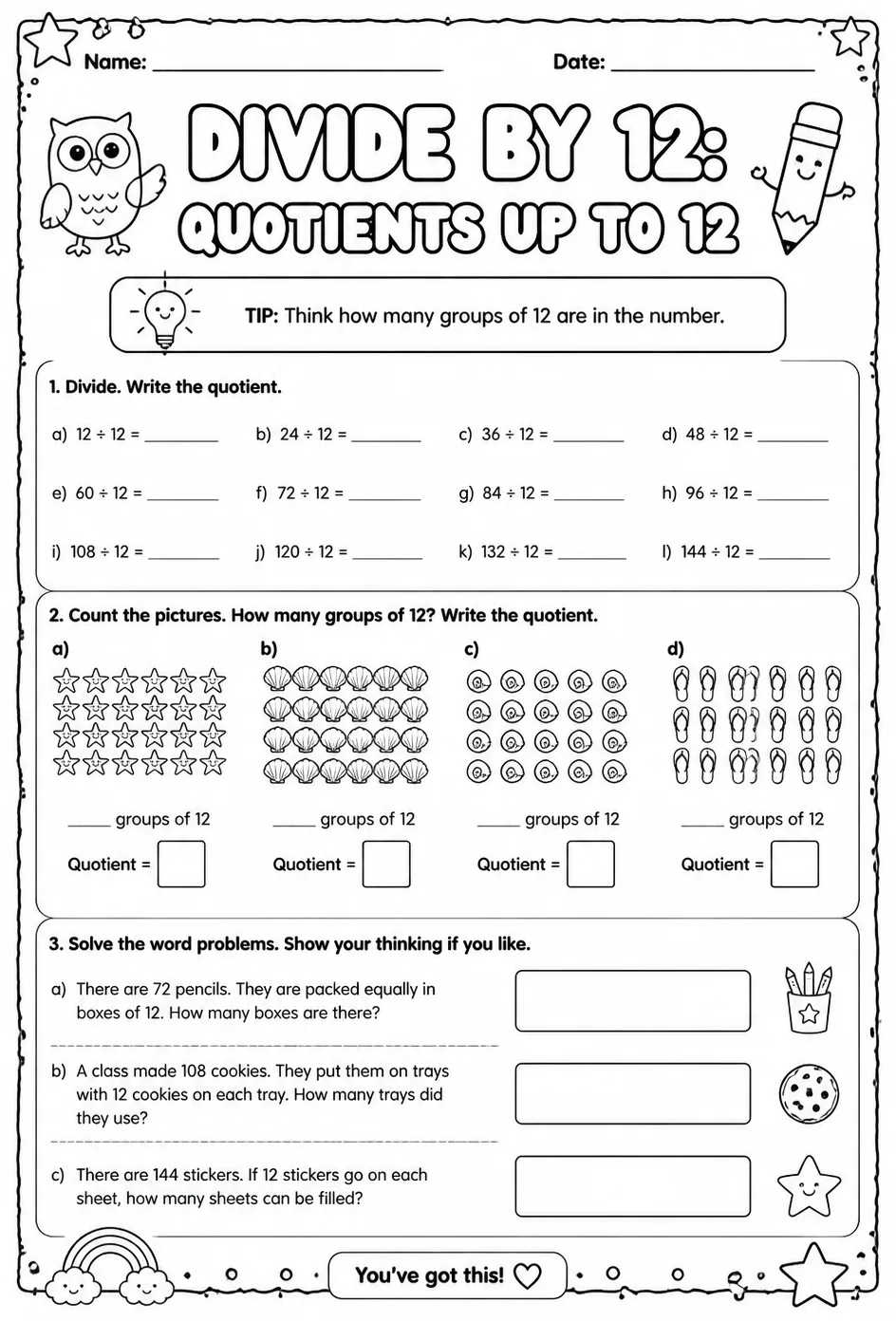 Divide by 12: quotients up to 12