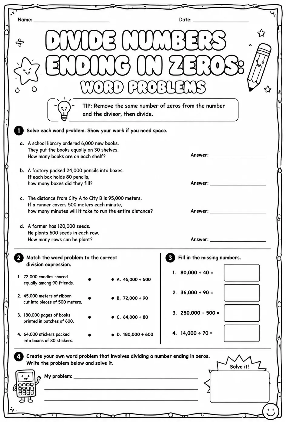 Divide numbers ending in zeros: word problems