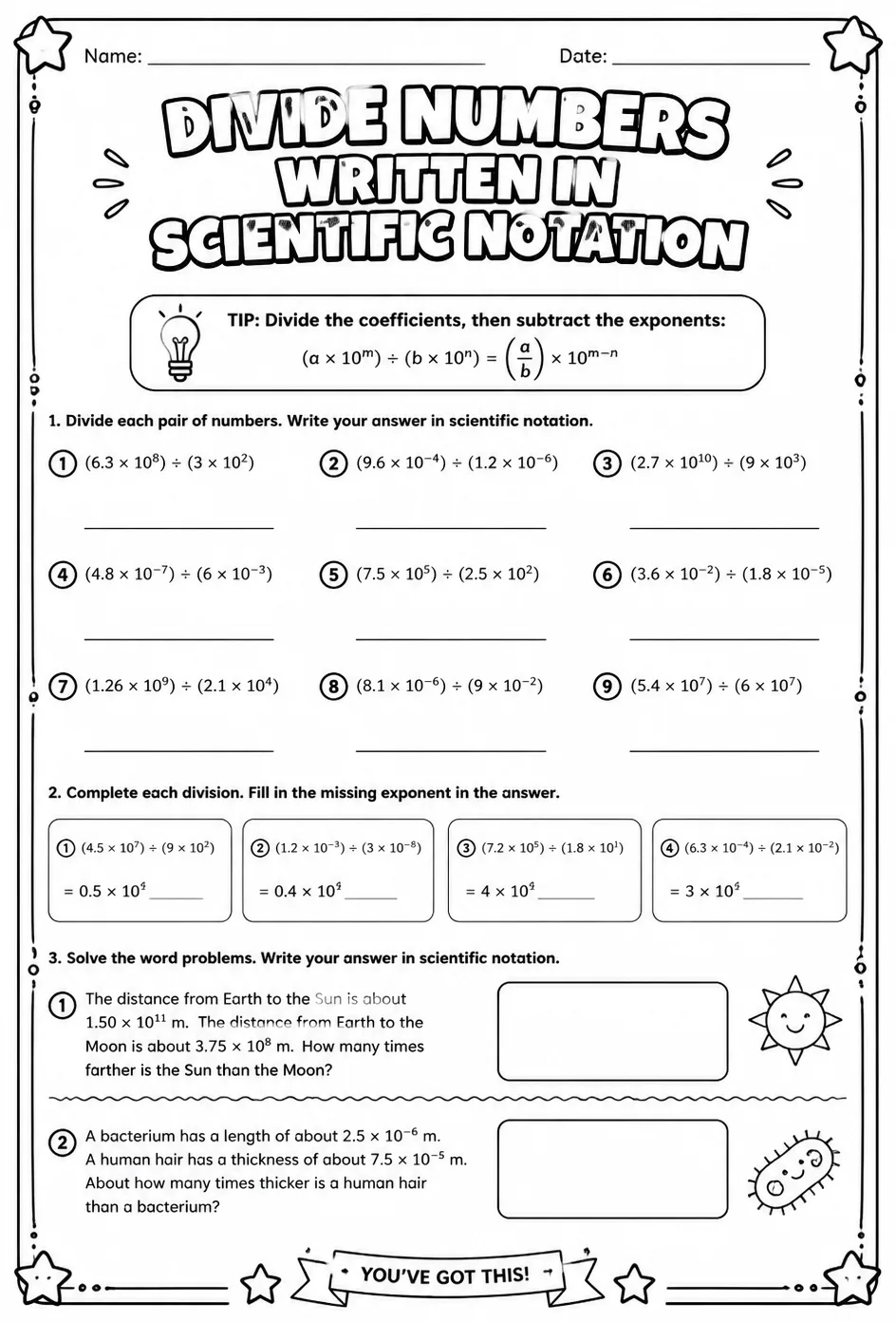 Divide numbers written in scientific notation