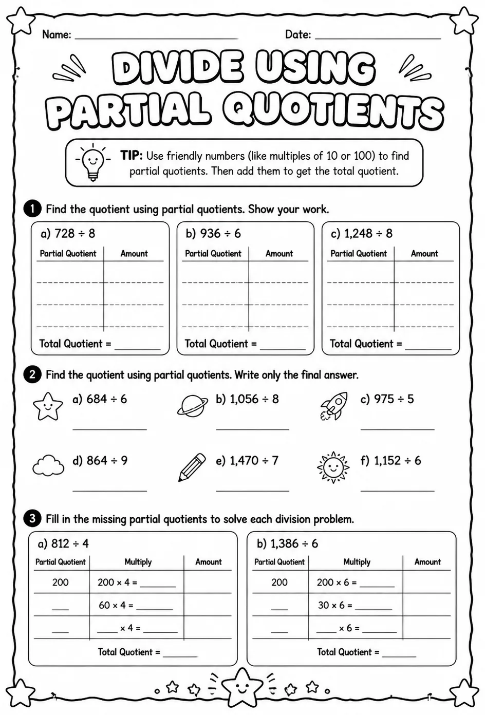 Divide using partial quotients