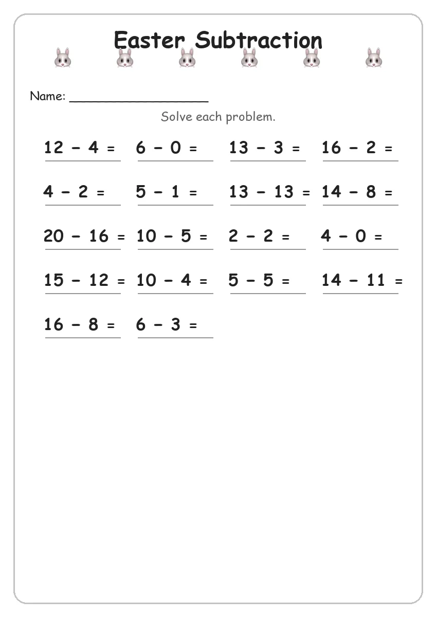 Easter Subtraction (Grade 1)
