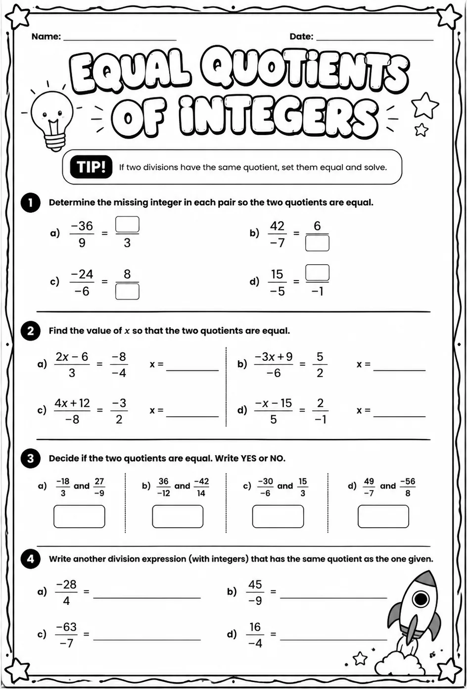 Equal quotients of integers