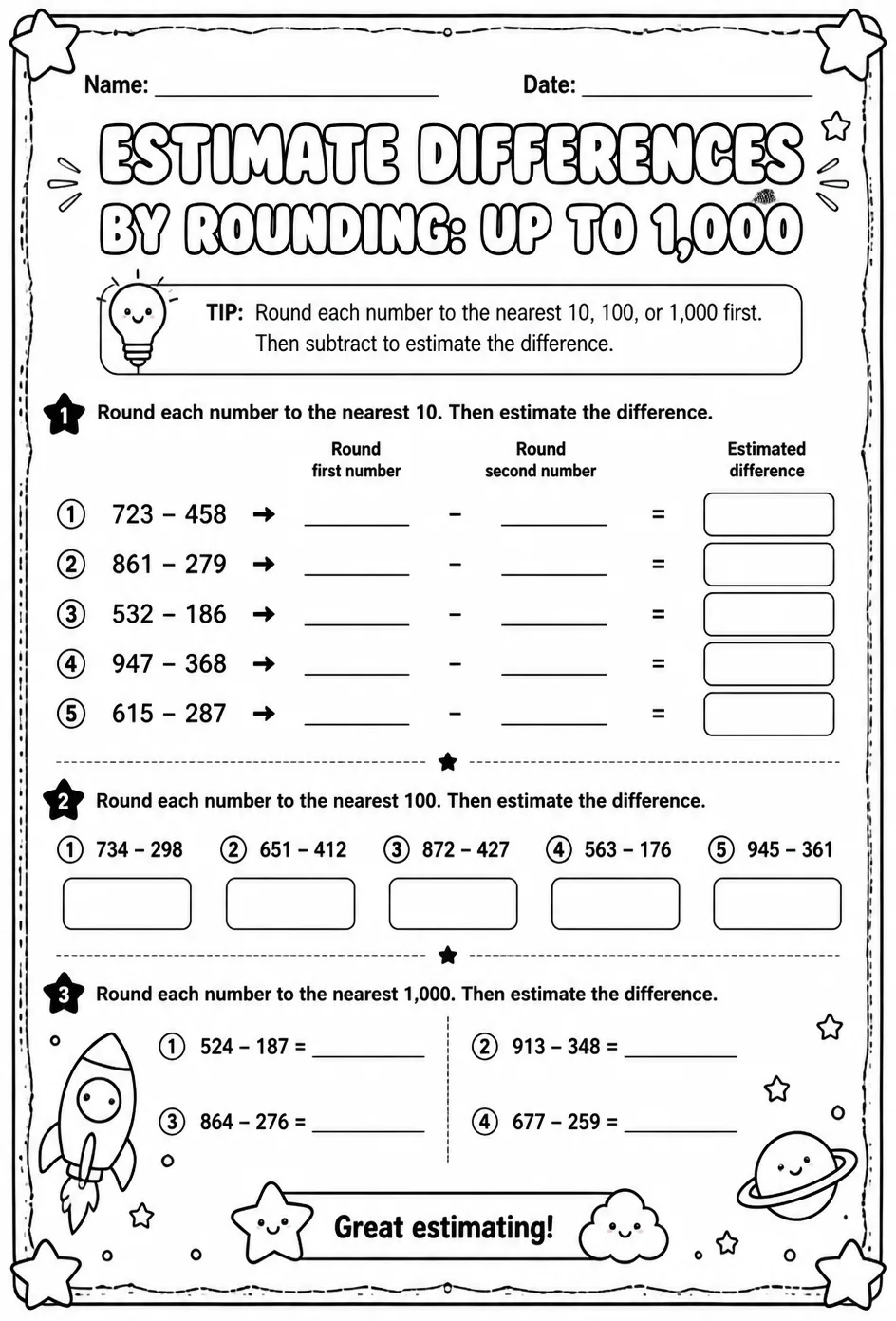 Estimate differences by rounding: up to 1,000