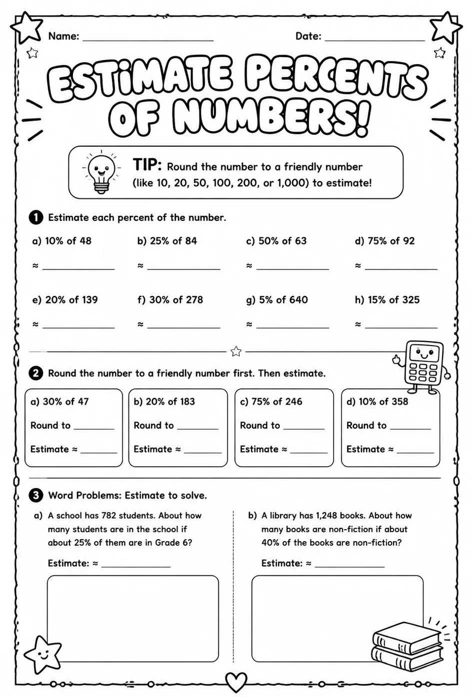 Estimate percents of numbers