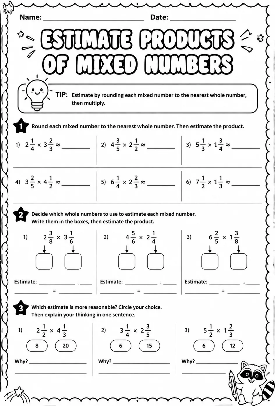 Estimate products of mixed numbers