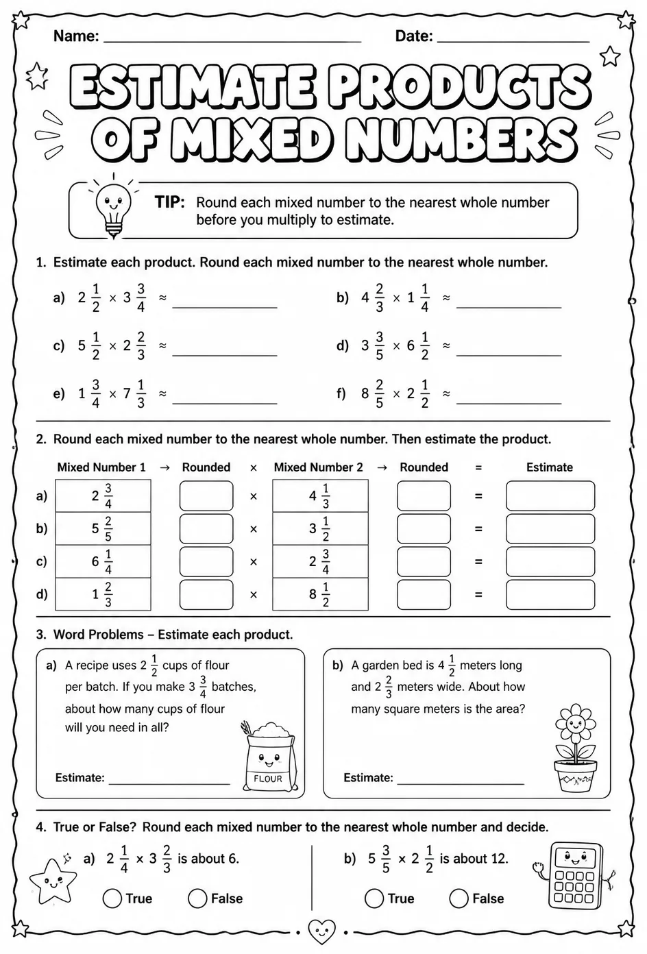 Estimate products of mixed numbers