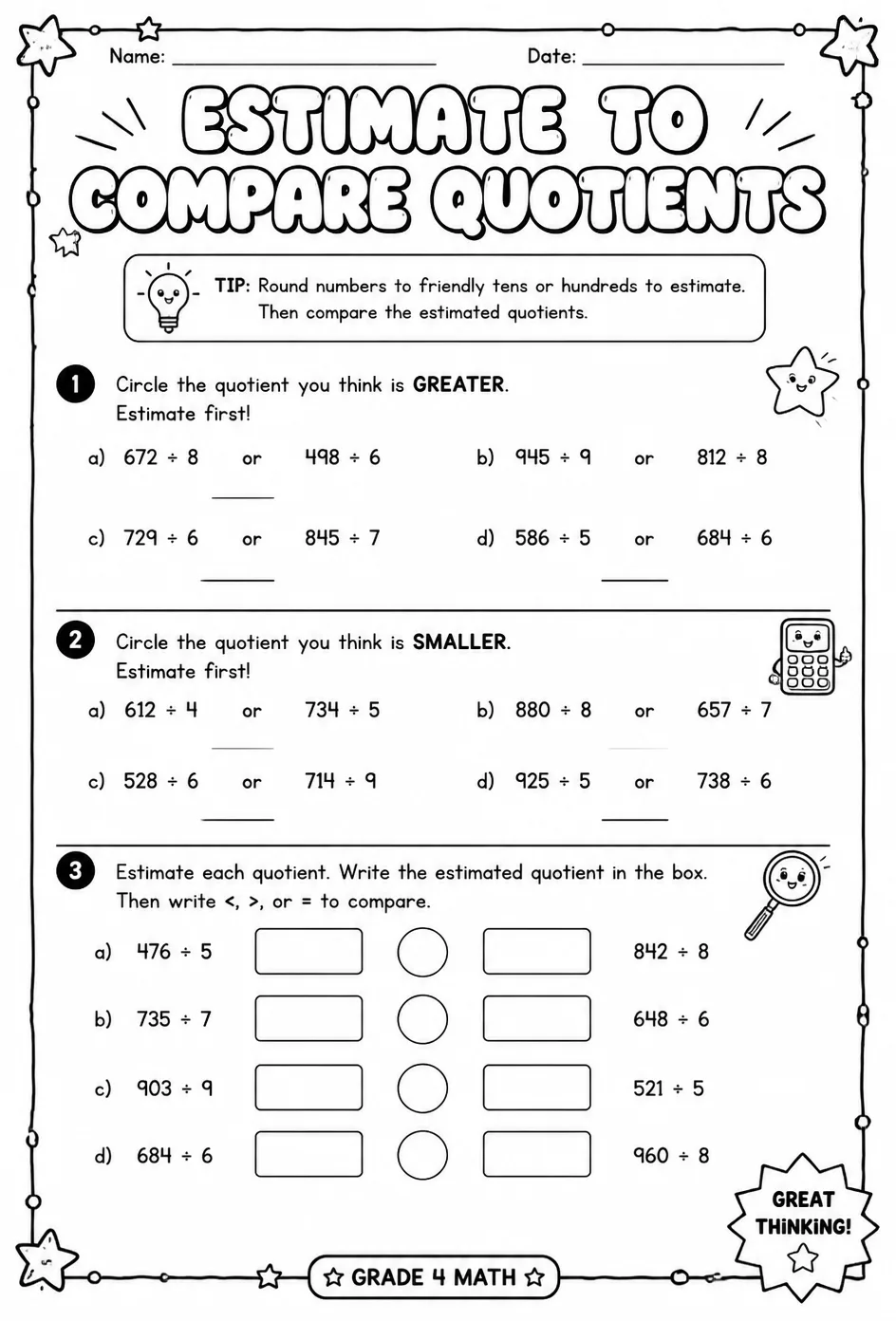 Estimate to compare quotients